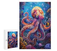 Colorful Octopus Funny Wooden Puzzle with Storage Box Adults Vertical Jigsaw Puzzles Challenge Gift for Family Game