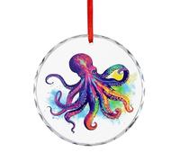 Colorful Octopus Glass Circular Pendant Personalization Christmas Tree Hanging Ornaments Funny Round Glass Hanging Pendants Holiday Decor for Party Xmas Wedding
