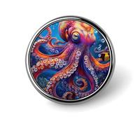 Colorful Octopus Lapel Pin Metal Trendy Round Badge