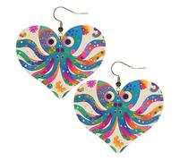 Colorful Octopus Leather Earrings for Women Heart Earring Lightweight Dangle Drop Earring Set Jewelry Gift