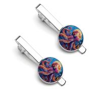 Colorful Octopus Men's Novelty Tie Clips Round Metal Tie Bar Jewelry Gift for Daily Business Anniversary 5.5x2.2cm