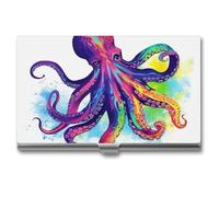 Colorful Octopus Metal Business Card Case for Men Women Slim Pocket Purse Multi Wallet Professional Pocket Card Holder for Name Card Credit Card, style, One Size
