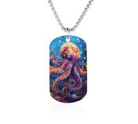 Colorful Octopus Personalized Memorial Necklace Printed Metal Pendant Birthday Gifts for Men Women 23.6in（60cm）
