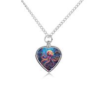 Colorful Octopus Pet Urns Necklace Jewelry Printed Heart Pendant Cremation Ashes Necklaces Keepsake with Funnel Kit