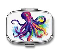 Colorful Octopus Pill Box 2 Compartments Portable Travel Pill Case Mini Medicine Organizer for Pocket Purse Metal Waterproof Medicine Container Holder Vitamin Fish Oil
