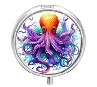 Colorful Octopus Pill Box 3-Compartment Medicine Pill Case Portable Round Pill Box Pill Container Holder to Hold Vitamins Decorative Metal Medicine Organizer