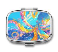 Colorful Octopus Pill Case Box with 2 Compartment Medicine Vitamin Organizer for Purse Pocket 5.5x4cm