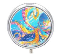 Colorful Octopus Pill Case Box with 3 Compartment Medicine Vitamin Organizer for Purse Pocket 5x5cm