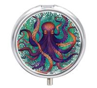 Colorful Octopus Pill Case with 3 Compartments - Portable Travel Pill Organizer for Purse, Easy-Open Button Design, Small Round Pillbox Vitamin Holder Organizer for Women Men