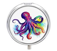 Colorful Octopus Pill Case with 3 Compartments - Portable Travel Pill Organizer for Purse, Easy-Open Button Design, Small Round Pillbox Vitamin Holder Organizer for Women Men