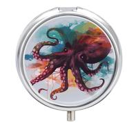 Colorful Octopus Pill Organizer 3 Compartment Travel Pillbox with Mirror Daily Medicine Pill Case Metal Pill Box for Purse & Pocket Portable Small Medicine Box Round Vitamin Case Container