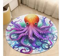 Colorful Octopus Round Area Rug Non SLI Floor Mat Rug Washable Low Pile Indoor Circle Carpet Soft Floor Protector Mat Pad for Bedroom Living Room Kitchen Office Decor 80 * 80cm
