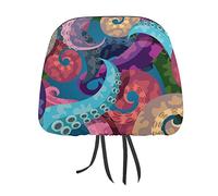 Colorful Octopus Tentacles On Blue 1PC Universal Car Seat Headrest Protector Covers, Soft Car Headrest Cover Interior Accessories Decoration Fit Most Cars Vehicles