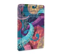 Colorful Octopus Tentacles On Blue Slim Minimalist Wallet, Front Pocket RFID Blocking Leather Credit Card Holder, Case Protector Covers for Men Women