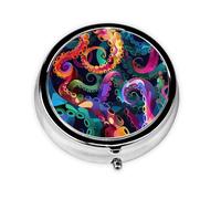 Colorful Octopus Tentacles Small Pill Box 3 Compartment Portable Pill Box for Purse Pocket Sea Ocean Mini Medicine Organiser for Daily Vitamin Fish Oil Storage