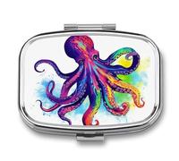 Colorful Octopus Travel Pill Organizer - Daily Pill Box to Hold Vitamins, Portable Pill Case Cod Liver Oil Storage Box with 2 Compartment for Pocket Purse