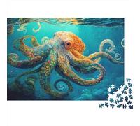 Colorful Octopus Underwater 1000 Pieces Jigsaw Puzzles Engaging Educational Games Rainbow Octopus in Ocean Jigsaw Puzzles Unique Puzzle Gift for Gifts 38x26cm/1000pcs