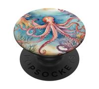 Colorful Octopus Watercolor Oceanic Sea Animal Pattern PopSockets Adhesive PopGrip