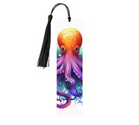 Colorful Octopus Wooden Bookmarks for Book Lovers, Handmade DIY Book Mark with Colorful Tassels Double-Sided Printed Page Markers Artistic Book Accessories Gift for Women Men