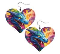 Colorful of Dragons Leather Earrings for Women Heart Earring Lightweight Dangle Earrings Jewelry Gifts, One Size, No Gemstone