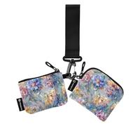 Colorful Oil Painting of Daisy Flowers Women's Coin Pouches Card Holder Thin Flat Zipper Purse Wallet with Wristlet Strap for Ladies 2 Pcs estuche para tarjetas de credito