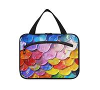 Colorful Oil Painting of Fish Scales Hanging Travel Bag for toiletries with Hook, Designer Accessories Skincare Bag for dad Traveling bolsos para Hombre L