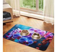 Colorful Orchids Flower Dog Food Mats for Floors, 16x24 Inch Non-Slip Super Absorbent Pet Food Mat, Dishwasher Dog Mat for Food and Water, Cute Quick Dry Pet Feeding Mat for Dogs Puppy Cats