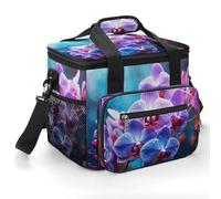 Colorful Orchids Flower Insulated Lunch Box Portable Cooler Bag Extra Large Lunch Bag Lunch Cooler Leakproof Ice Chest Thermal Cooler Shopping Bags for Beach, Picnic, Camping, Shopping