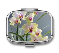 Colorful Orchids Flower Pill Box 2 Compartment Portable Pill Case Daily Square Pill Organizer for Pocket Purse Daily Medicine Container to Hold Vitamins Fish Oil Travel Gifts