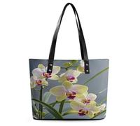 Colorful Orchids Flower Tote Bag Large Soft Leather Purse with Zipper Lightweight Ladies Shoulder Handbag