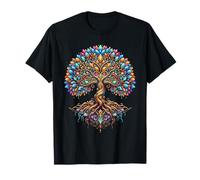 Colorful Ornamental Tree Illustration with Symmetrical Roots T-Shirt