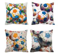colorful Outdoor Cushions 40cm x 40cm Set of 4 Velvet Cushion Covers football Sofa Cushion Covers Waterproof Garden Cushions, Square Throw Pillow Sofa Pillows Breathable Fabric, Interior Decor t-54