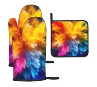 Colorful Outer Space Clouds Cosmic Planets Moon Earth Oven Mitts And Pot Holders - Kitchen Cooking Gloves 3 Pcs Oven Gloves Set For Kitchen Baking Grilling