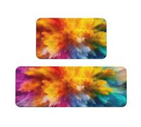 Colorful Outer Space Clouds Cosmic Planets Moon Earth Rug Cushioned Kitchen Rugs Sets Of 2 Comfort Standing Mat For Home Decor Sink,Kitchen Mats For Floor Non Slip Washable ，Laundr 17"X47"+17"X30"