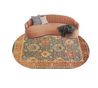 Colorful Oval Area Rug 110x160 cm Soft Short Pile Carpet in Beige Red Orange Yellow Green BlackWashable for Living Room & Bedroom Decor