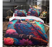 Colorful owl 3D Print 3 PCS Quilt Cover Fantasy art style Duvet Cover Set Dust Mite Proof Microfiber Zippered Closure Hypoallergenic for Kids Teens Super king（260x220cm）
