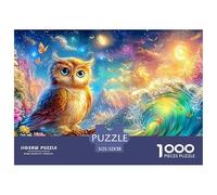 Colorful Owl Amid Flowers, Waves And Stars 1000-Piece Jigsaw Puzzle Owl Classic & Challenging, Gift for All Ages 52x38cm/1000pcs