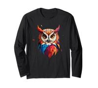 Colorful Owl Art Boho Geometric Night Bird Gift Long Sleeve T-Shirt