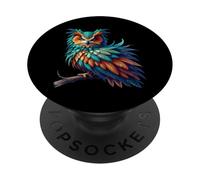 Colorful Owl Art Fantasy Wildlife Illustration PopSockets Adhesive PopGrip