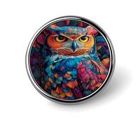 Colorful Owl Artwork Snowy Owls Winter Tree Round Aluminum Alloy Pin Badge, Decorative Brooch for Jackets, Backpacks, Hats, Shirts, Stylish Metal Lapel Pin Accessory for Men Women 1in