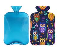 Colorful Owl Bird Hot Water Bottle with Cover, 2L Hot Water Bag for Pain Relief, Neck Soft and Shoulder, Hand Feet Warmer, Hot and Cold Compress for Adult Kids
