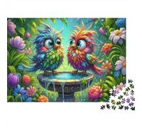 Colorful Owl Couple 1000 Pieces Cute Bird Pair Premium Puzzle Board Jigsaw Puzzle for Family Parent-child Interaction Team Building Social Activity Icebreaker 70x50cm/1000pcs