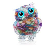 Colorful Owl Crystal Figure Cute Healing Birthday Valentine Thanksgiving Gift for Friends Family Women Mini Birds Statues Ornaments Home Office Table Desk Bedroom Animal Carved Resin Stone Decorative