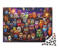 Colorful Owl Gathering 1000 Piece Jigsaw Puzzle for Adults Dense Owls Colorful Night Cute Whimsical Premium Thick Sturdy Vibrant Challenging Hard Stress Relief Gift 38x26cm/1000pcs