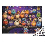 Colorful Owl Gathering Premium 1000 Piece Jigsaw Puzzle for AdultsOwls on Branch Night Sky Lanterns Cozy Thick Sturdy Vibrant Challenging Hard Stress Relief 70x50cm/1000pcs