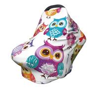 Colorful Owl Nursing Cover 360° Full Coverage Cute Stretch Scarf for Breastfeeding and Car Seat Cover Fit for Most Pushchairs and Prams