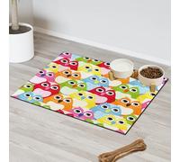 Colorful Owl Pet Feeding Mat for Cat Dog Water Bowl Food Mats Cute Bird Pet Feeding Mats Absorbent Nti-Slip Contain Spills Protects Floors Placemat 30.4 x 50.8 cm