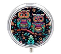 Colorful Owl Pictures Pill Box, 3 Compartment Small Pill Case Waterproof Travel Pill Organizer for Pocket Or Purse Portable Mini Medicine Tablet Vitamin Holder Pill Case