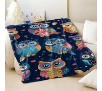 Colorful Owl Print Flannel Blanket - Super Soft and Cozy Cute Throw Blanket for Kids and Family Warm Sofa Blanket (04,75x100cm)