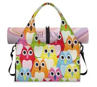 Colorful Owl Sports Duffle Bag with Shoe Compartment Cute Bird Weekend Overnight Bags Tote Cabin Luggage Bag for Gym Yoga Travel
